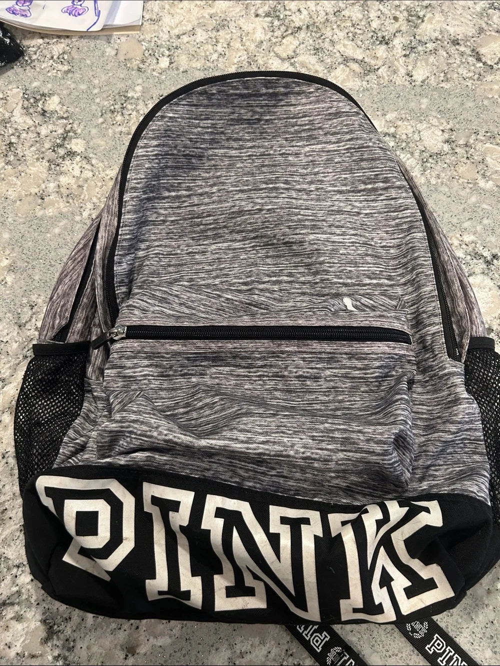PINK Victoria's Secret Heather Gray & Black Logo Backpack